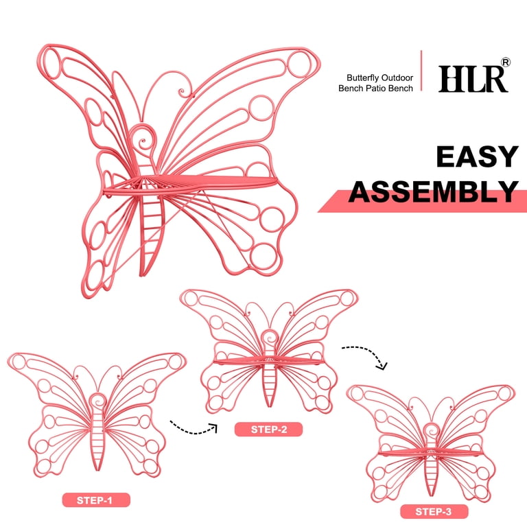 HLR Butterfly Outdoor Bench, Cast Iron 50-Inch, Pink photo 3