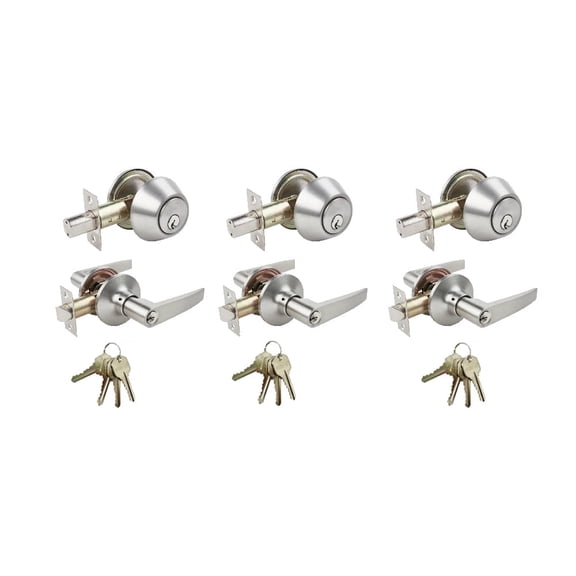 Stainless Steel Entry Door Handle Combo Lock Set with Deadbolt and 3-Pack