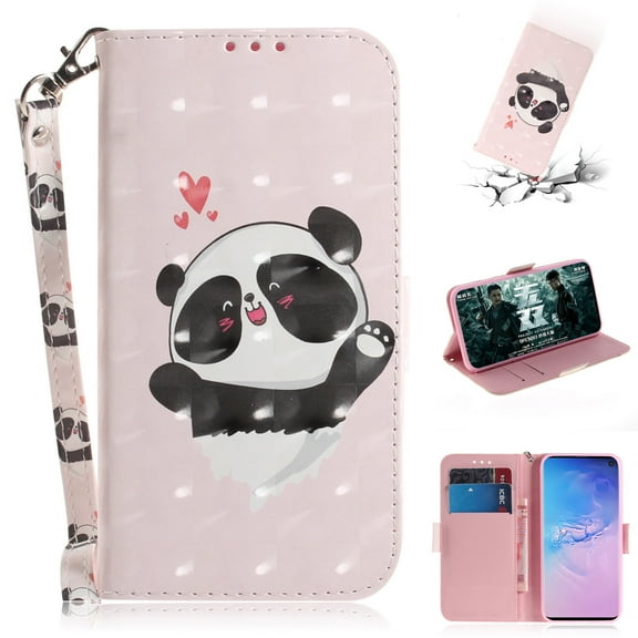 Galaxy S10 Plus Case, S10 PlusCase, Allytech 3D PU Leather Protective Cover & Pocket Lanyard Wallet with Cards Holder, Support Kickstand Slim Case for Samsung Galaxy S10 Plus, Pink Panda