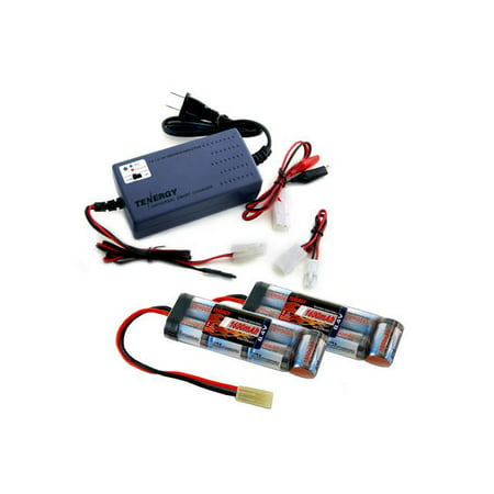 Tenergy 8.4v 1600mAh 2 pcs NiMH Flat Battery Packs for Airsoft Guns w/ A Tenergy 7.2V - 12V NiMH/NiCd Smart Universal Battery Pack (Best Airsoft Smart Charger)