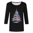 thumbnail image 4 of HOMBOM Shirts for Women Crewneck Outfits Christmas 3/4 Sleeve Holiday Snowflakes Xmas Females T Shirts Black, 4 of 5