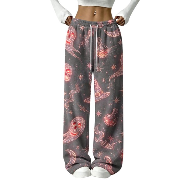 Garbnen Halloween Womens Flannel Pajama Pants Funny Pumpkin Ghost Print Womens Lounge Pants Comfy Fluffy Fall Winter Warm Wide Leg Womens Sleep Pants