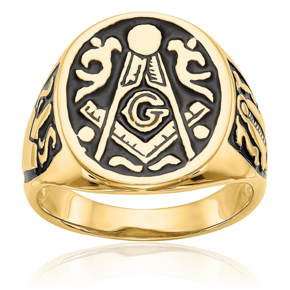 10K Solid Yellow Gold Mens Black Master Mason Signet Freemason Masonic Ring
