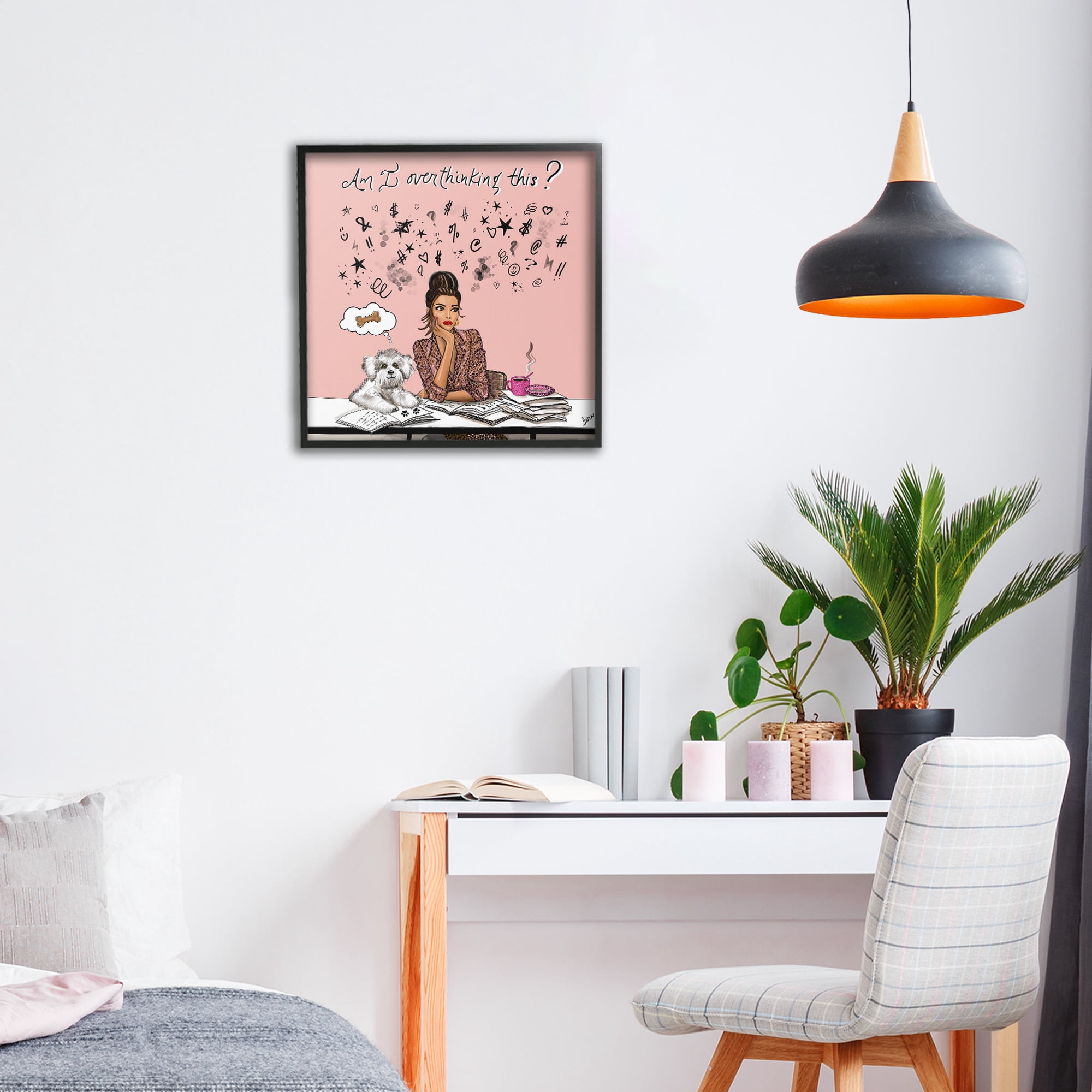 Stupell Industries Overthinking Reflection with Puppy Black Framed Giclee Art, design by Tara Boone