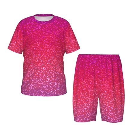 Luyuia Light Purple Glitter Print Girls  2-Piece Tie-Dye Pajama Set  Cute Summer Loungewear with Shirt and Tank Shorts Nightwear-4X-Large