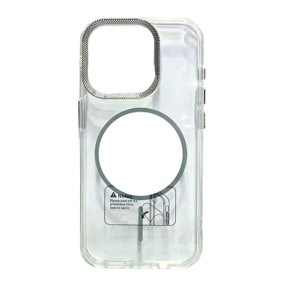 Clear MagSafe Compatible Transparent Phone Case with Silver Camera Ring Shockproof Slim Cover Wireless Charging Support for iPhone 15 Pro Models
