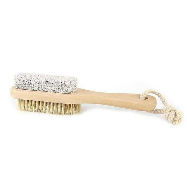 Wmool Foot Brush with Wooden Handle and Pumice Stone For Exfoliation