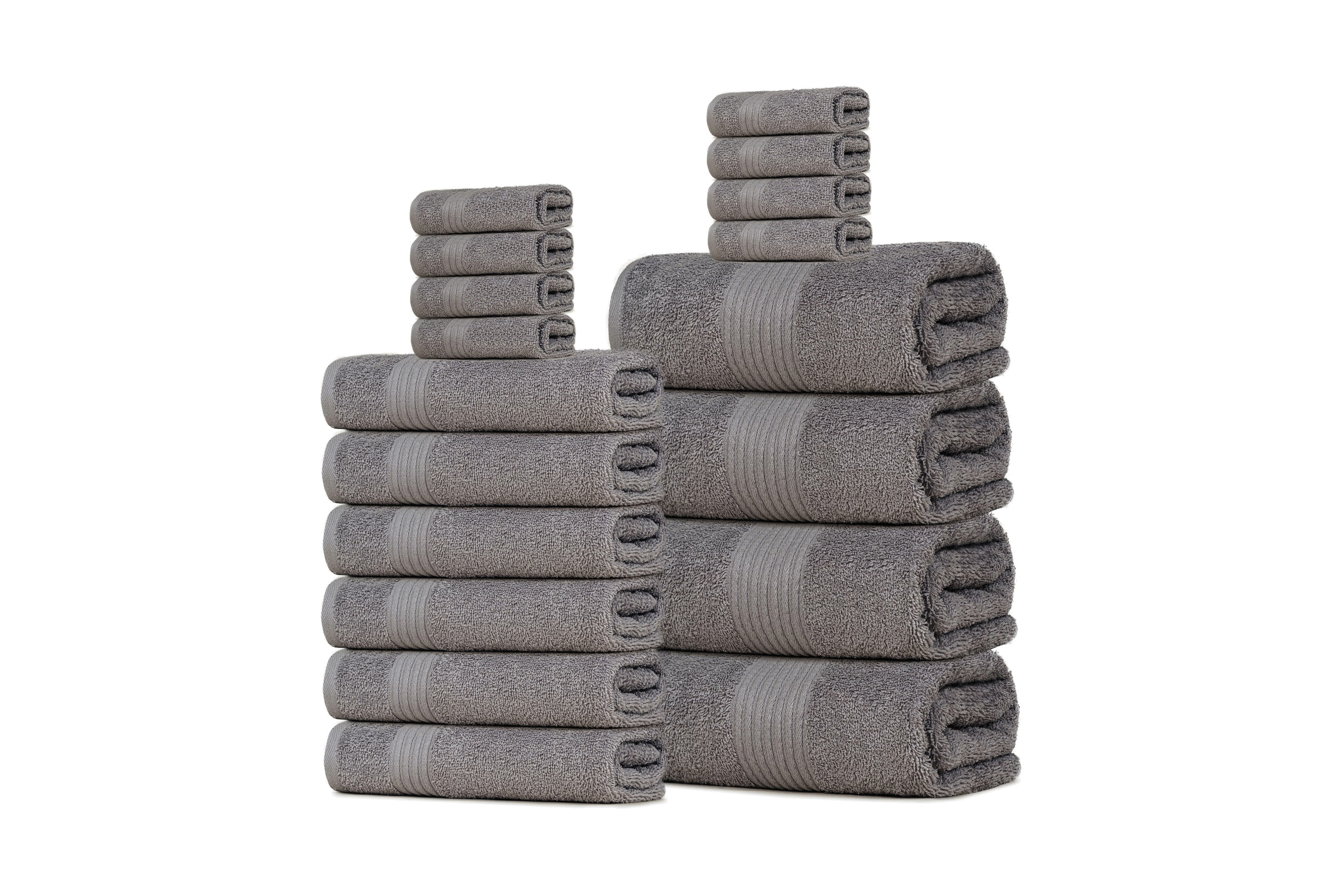 Dewall Maisons Luxurious 18-Piece Dark Grey Towel Set For Complete Bath Experience - Ultra-Soft 100% Cotton - Includes 4 Bath Towels, 6 Hand Towels, 8 Washcloths - Ideal For Daily Use