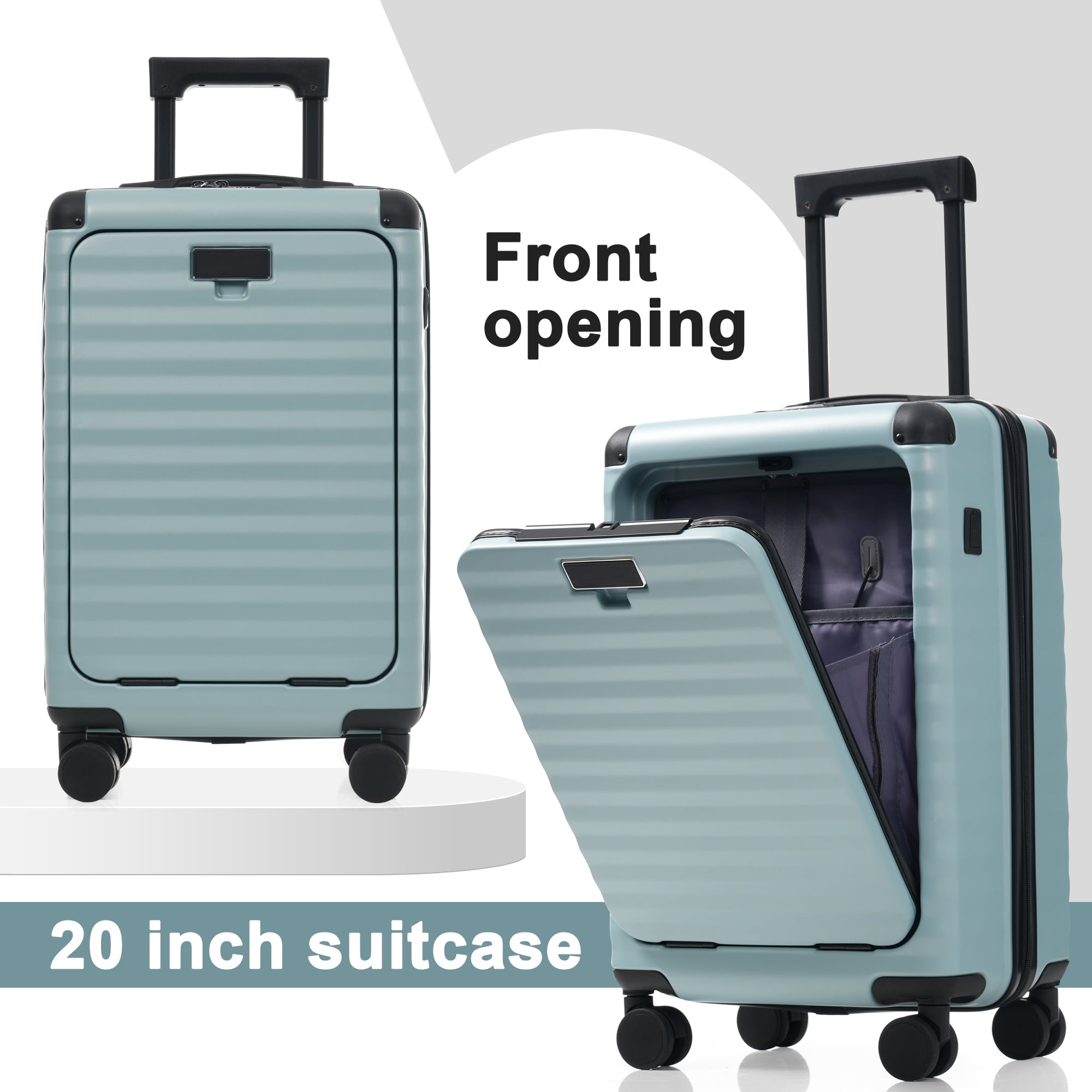 Euroco 5 Piece Luggage Sets Front Opening,Expandable Hardshell Suitcase with Spinner Wheels,2 Bags and TSA Lock,Lightweight Carry on Luggage with USB Port and Cup Holder(20"/24"/28"),Light Blue