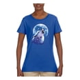 thumbnail image 2 of Wolf Howling at the Moon | Womens Animal Lover Graphic T-Shirt, Royal, Small, 2 of 3