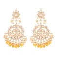 thumbnail image 4 of Efulgenz Indian Maang Tikka Earrings Set Bollywood Crystal Kundan Faux Pearl Head Chain Big Dangle Earrings Jewelry Set, Yellow, 4 of 5