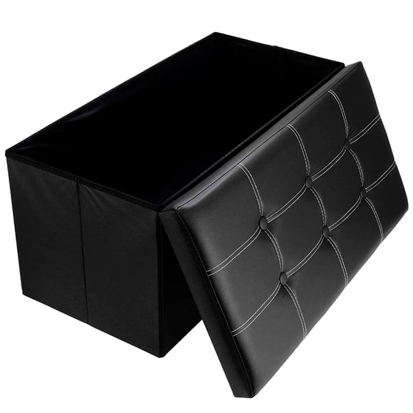 seraphiel Banco de Almacenamiento Otomano Plegable, Sillon Puff Almacenaje Zapatera de Piel Sintética Impermeable para Sala, Soporta hasta 150 kg Asiento con Relleno Confortable