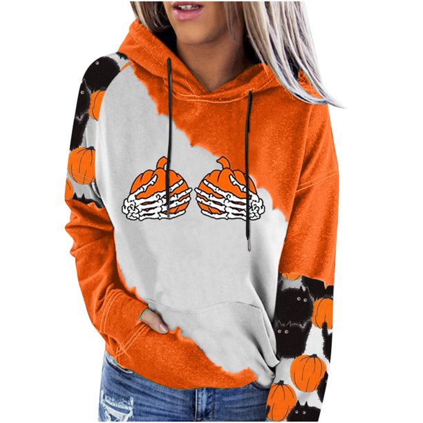 Blusa de manga larga con estampado de Halloween informal a la moda para mujer, sudaderas con capucha Pompotops FGAJ17210