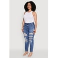 thumbnail image 3 of Womens Plus Size WAX High Waist Whiskered Distressed Jeans, 3 of 5
