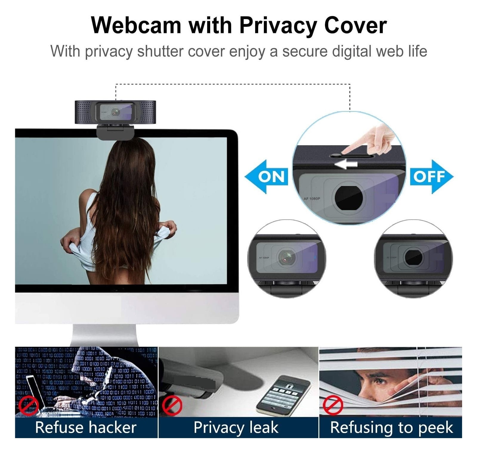 Webcam Hd 1080P With Privacy Shutter USB Camera Computer PC Laptop Autofocus With Microphone For Conferencing, Live Streaming, Recording ,HD Video