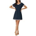 thumbnail image 1 of INSPIRE CHIC Chemise de Nuit à Manches Courtes pour Femme, Couleur Contrastante, Col en V, Nuisette S Bleu Marine, 1 of 6
