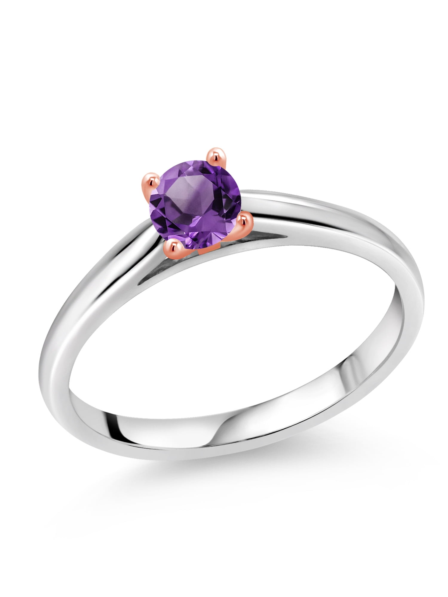 Gem Stone King 925 Sterling Silver 0.48 Ct Round Purple Amethyst 3-Stone Ring