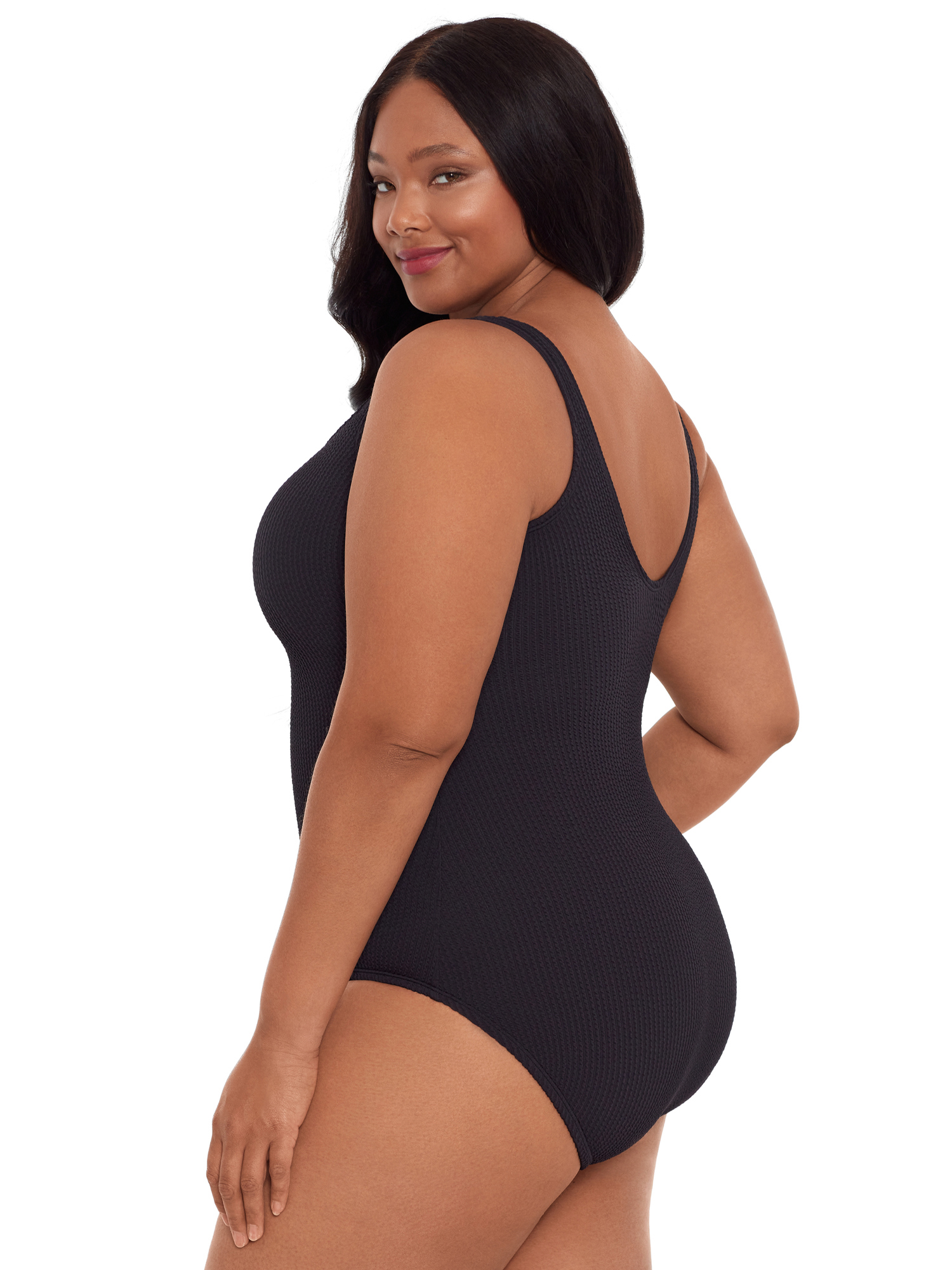 Time and Tru Women's and Women’s Plus Size Solid Crinkle One Piece Swimsuit - image 8 of 10