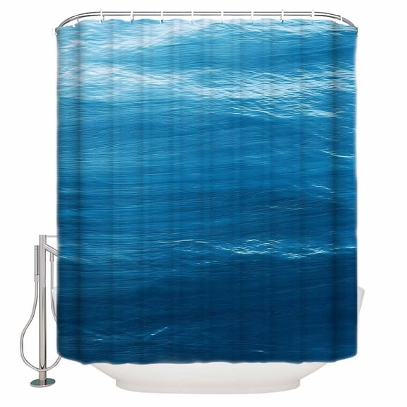 Blue Sea Shower Curtain, 60" x 72", Abstract Natural Undersea Gradient Ocean Waterproof Bathroom Curtain Washable Shower Curtain Set with 12 Hooks