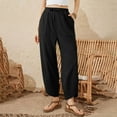 thumbnail image 2 of ManxiVoo Women Cotton Casual Pants Cross Cuff Detail Loose Fit Comfortable L Size Black, 2 of 9