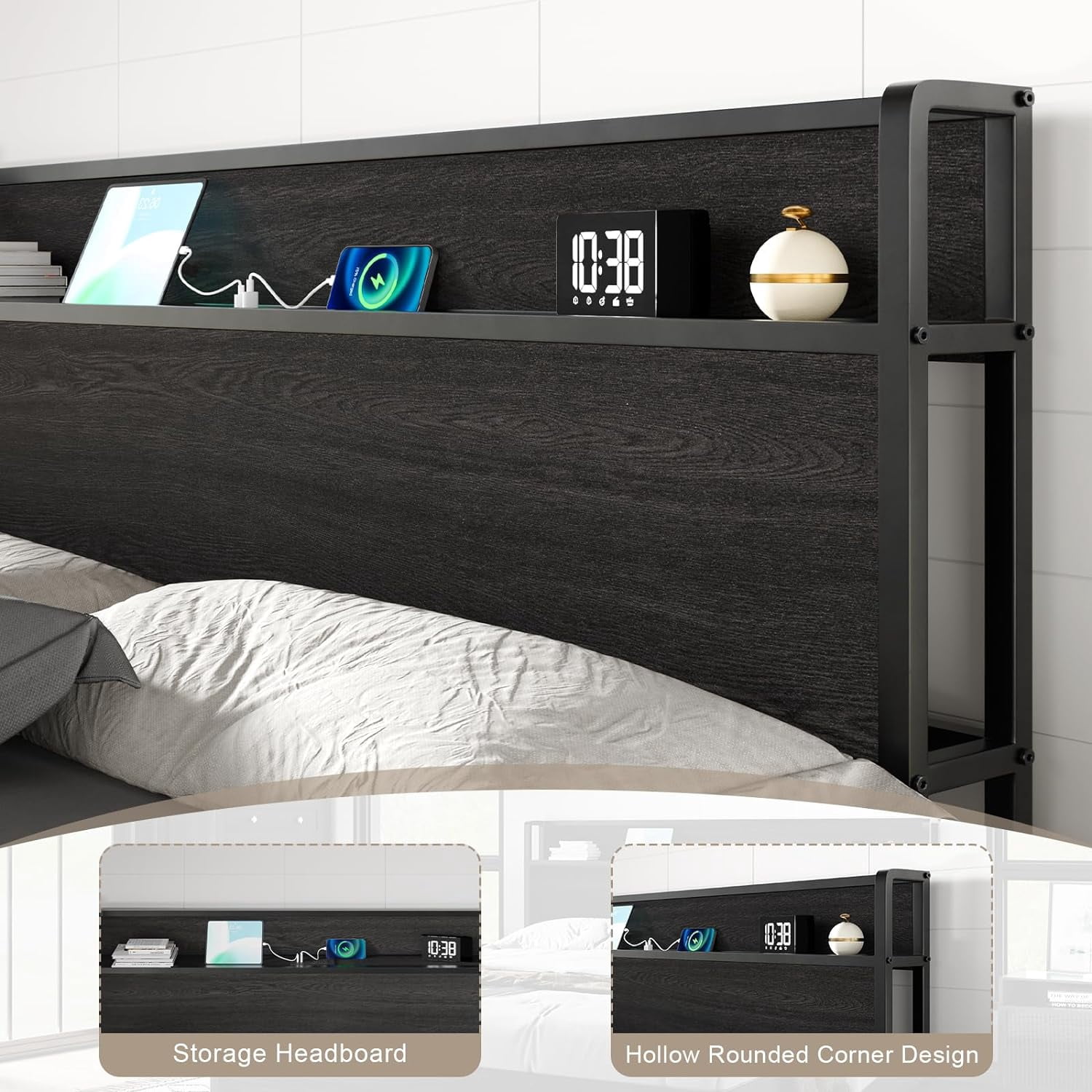 VanAcc 39.2" Lifting Storage & Charging Station Standard Bed Frame, King