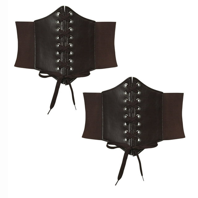 TopLLC Ceintures de Taille 2 Pcs Femmes Couleur Unie Style Grand Bretelles Réglables Style Cour Corset 68cm Femmes PU Girdling