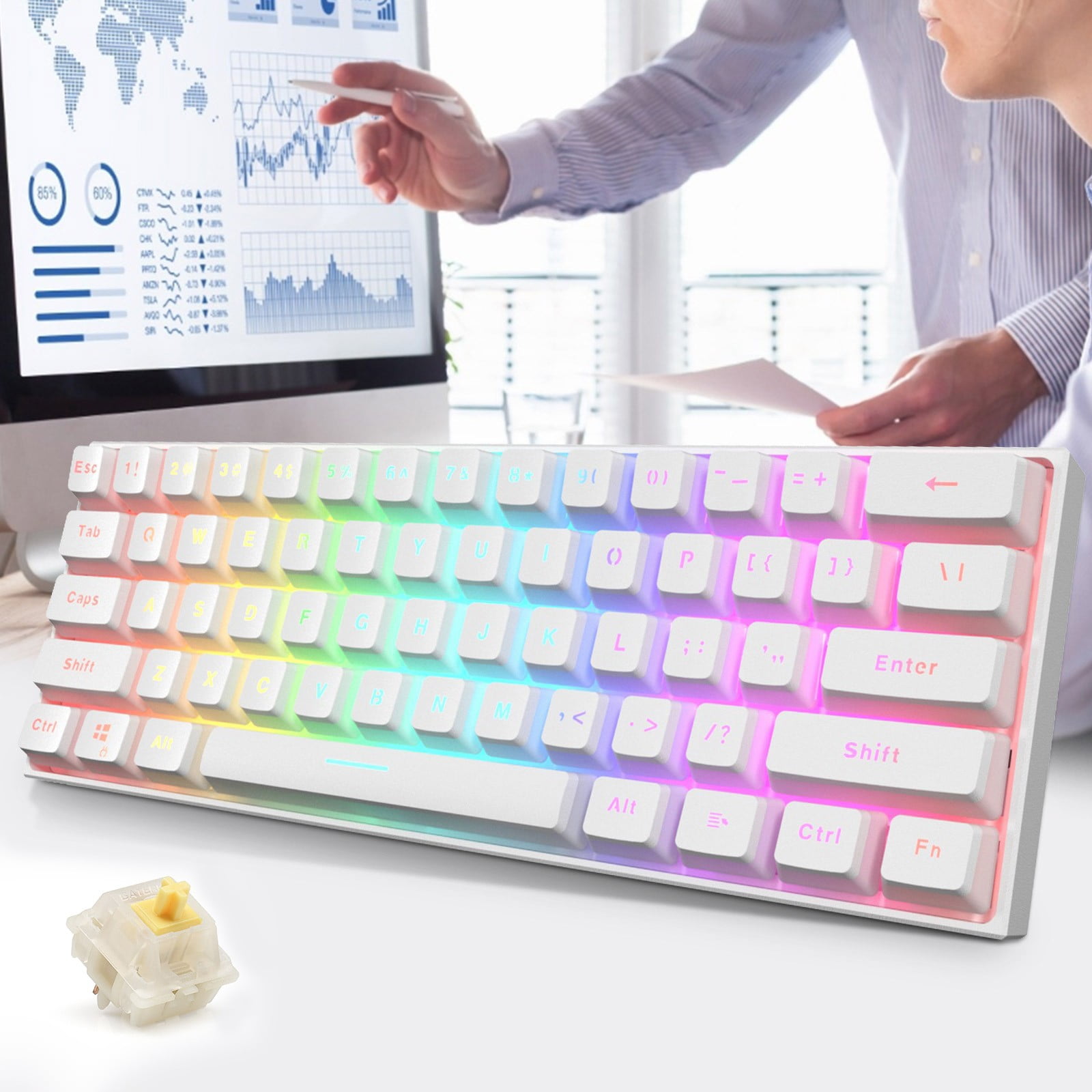 PK61 61 Key yellow Switchs USB Wired Backlit Game Mechanical Keyboard, Keyboard