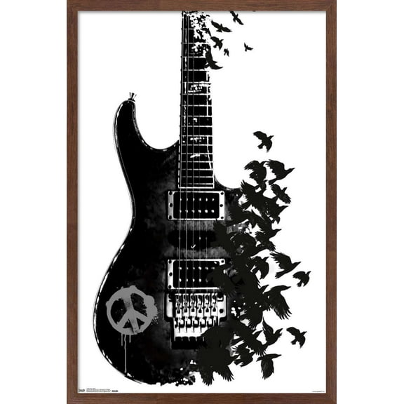 Peace Guitar Made of Crows Wall Poster, 14.725" x 22.375", Framed