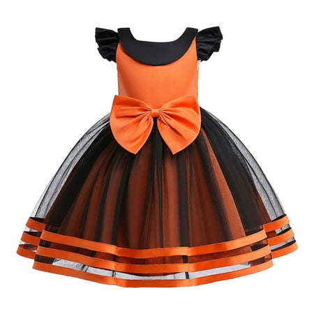 

OJinShaWanO Toddler Summer Dress Purple Kids Girls Bowknot Tulle Pageant Dress Party Child Gown Princess Dresses Orange Cotton Blend 4-5 Years