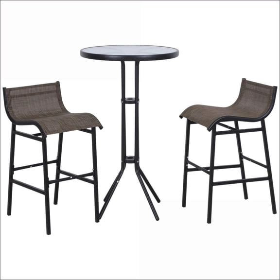 Patio 3-Piece Bar Height 2-Seater Bistro Set, Modern All-Weather for Patio Balcony Poolside Indoor | Tan | Metal