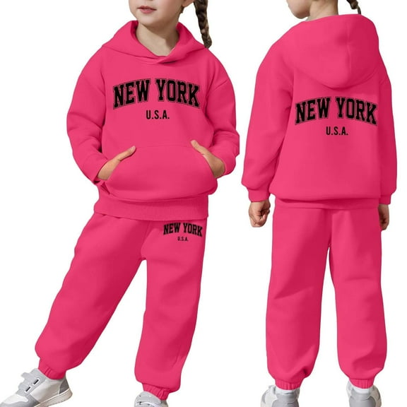 Girls Outfits & Sets Kid's Long Sleeve Solid Hoodie Pullover Top with Pants Comfortable Sweat Suit for Toddlers and Children
