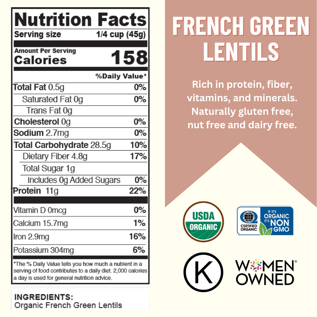 Organic French Green Lentils, 1 lb. (6 pack) - Mountain High Organics