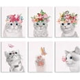 thumbnail image 2 of 6Pcs Cat Butterfly Unframed Canvas Wall Art Butterfly Bathroom Picture Decor Posters Wearing Flower Butterflies Band Cute Animals Canvas Print Artwork Wall Decor for Kids Bedroom, 2 of 9