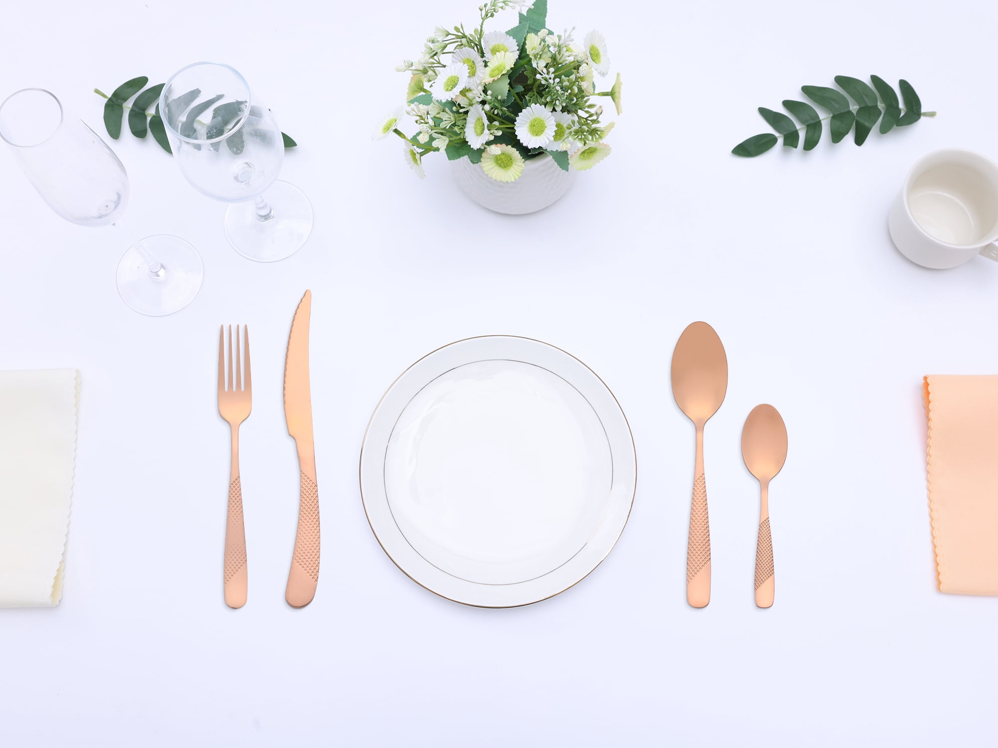 Unique Bargains Stainless Steel Flatware Set Rose Gold 24 Pcs