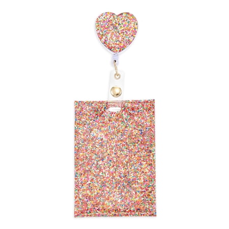 Solutions Rainbow Glitter Heart Retractable Badge/Card Holder