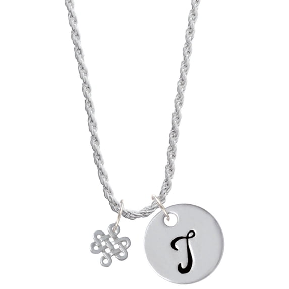 Delight Jewelry Silvertone Mini Open Infinity Knot Silvertone Script Initial Disc - T - Charm Necklace, 20"+3"