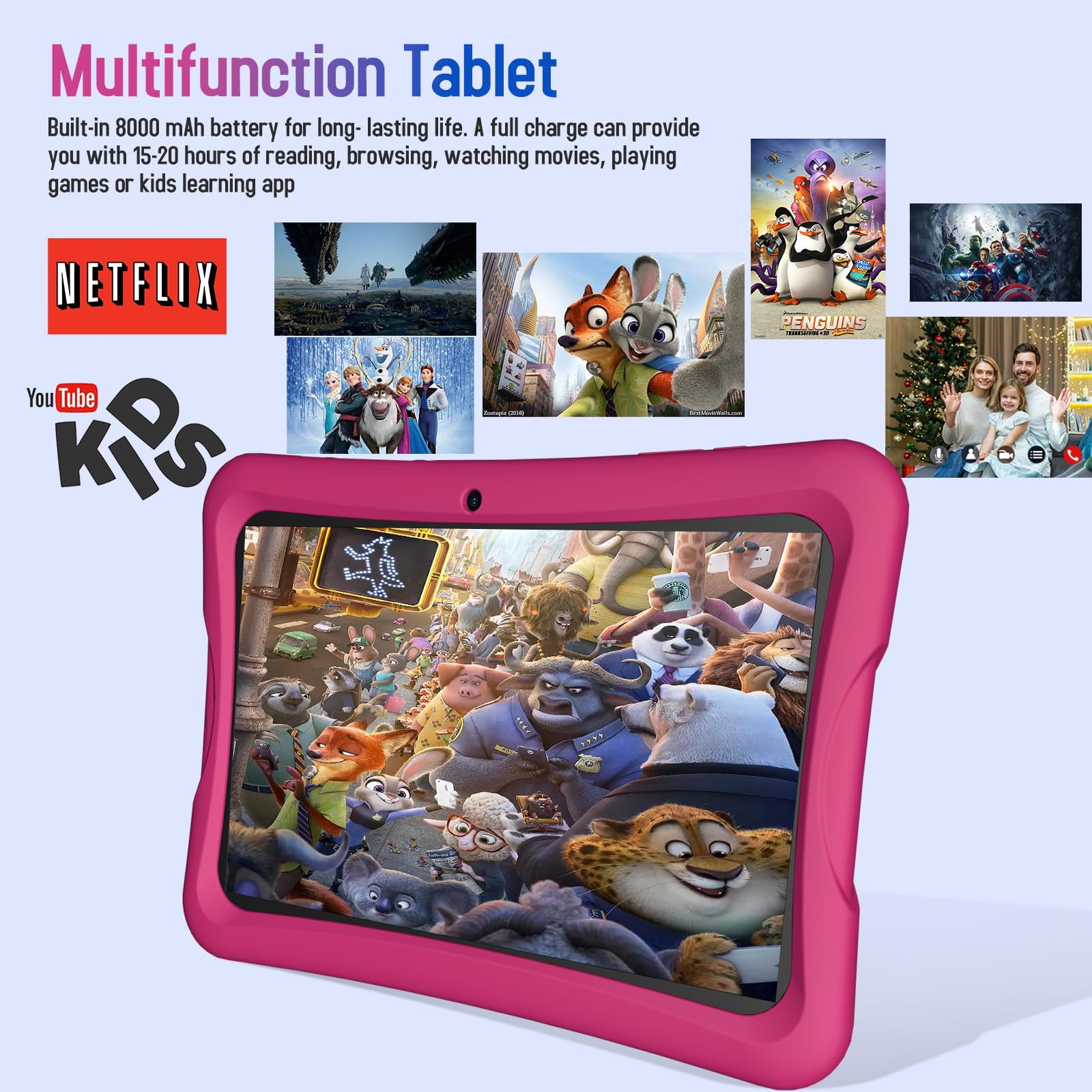 Kids Tablet, 10.1 Inch Android Toddler Tablet with Case, 4GB RAM 64GB ROM 1TB Expand, 15-hr 8000mAh Battery, Tablet for Kids Ages 3-7 8 10 12 14, WiFi 6, BT 5.0, Parental Controls, Kids Space