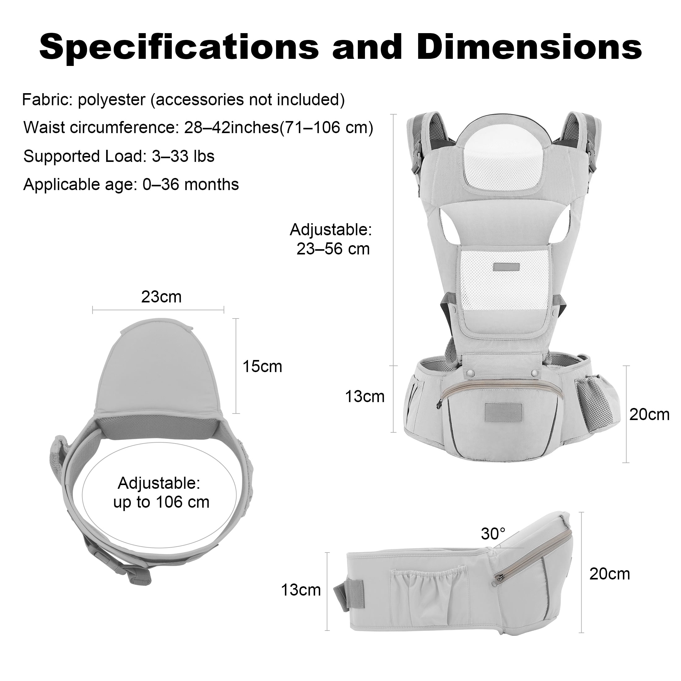 Derstuewe Baby Carrier, Baby Backpack Wrap for Infants Newborn with Hip Seat Lumbar Support , Soft Grey
