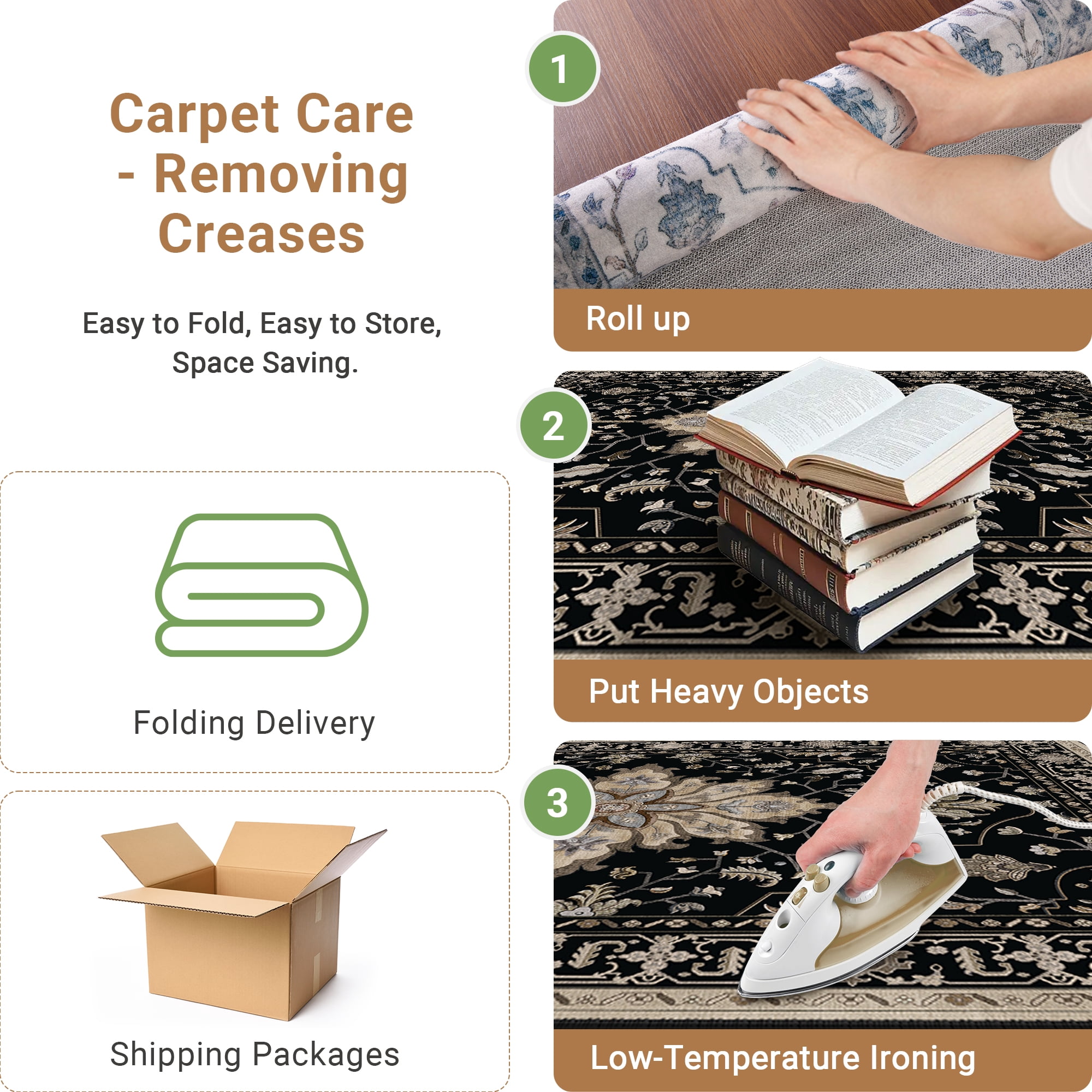 NewBuros 5'x7' Washable Area Rug for Living Room, Non Slip Vintage Distress Print Pattern Floral Rug, Soft Low Pile Indoor Carpet for Bedroom Dining Room, Black