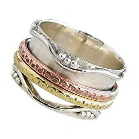 SS DESIGNS 925 Sterling Silver Spinner Ring for Women, Yoga Maditation Spin ring Two Tone Handmade Ring Worry Ring, Thumb Ring, Fidget Rings, Promise Ring