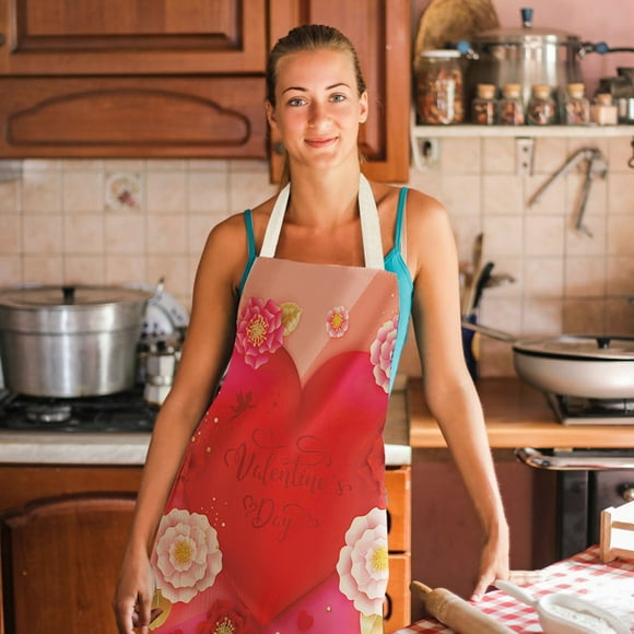 TIMIFIS Pockets Holds 1Pc Parent Adult The Family Kitchen Valentine's Day Print Linen Family Aprons Kitchen Gadgets