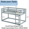 thumbnail image 2 of Mirightone Wooden Twin over Twin Floor Bunk Bed with Ladder, Low Twin over Twin Bunk Bed Frame, Upper Bed with Slats, Gray, 2 of 8