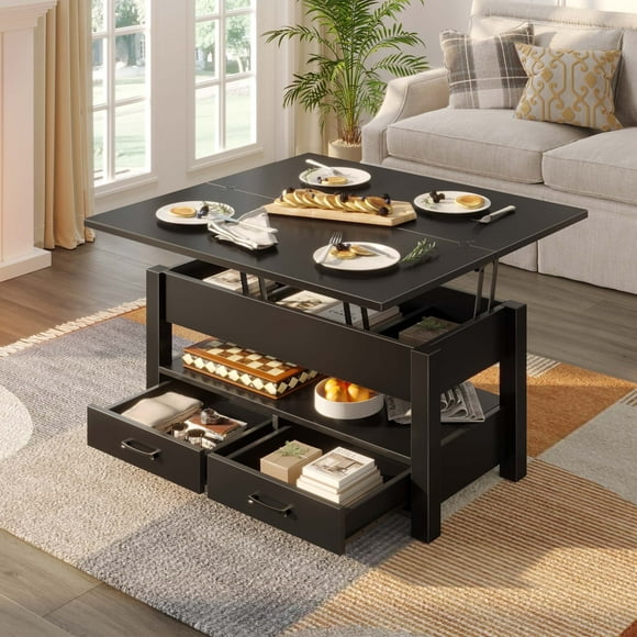 Greenstell Lift Top Coffee Table with Storage, Multi-Function Dining Table, 39"Wide, Black