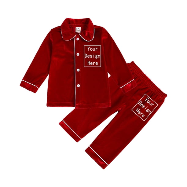 Conjunto de pijamas navideños de terciopelo personalizado para niños y niñas, DIY, añade tu imagen de texto, camisetas de manga larga y pantalones, ropa de dormir para niños pequeños
