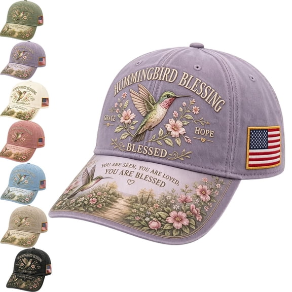 Hats for Garden Morning Cap, Hummingbird Floral Embroidery Botanical Cottagecore Hat Adjustable Baseball Caps Gift for Men Women (21.7-23.6'' Adjustable, Purple)