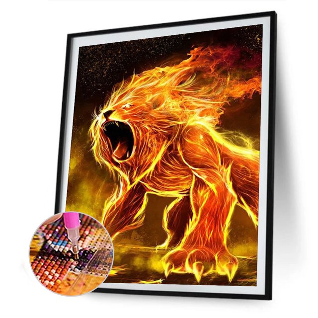 Cuadros Decorativos 5D DIY diamante pintura llama León completo cuadrado taladro mosaico arte (FZ277) Tmvgtek embutido en tela