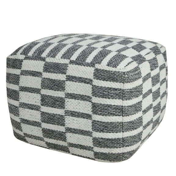 LR Home Small Geometric Indoor Square Pouf, Gray/White, 18" x 18" x 14"