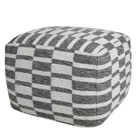 Lr Home Modern Checkered Dimensional Indoor Pouf, Gray and White, 18" x 14"