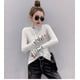 thumbnail image 5 of Camiseta de manga larga con estampado de letras para mujer, camiseta elástica Harajuku ajustada con cuello alto, Camiseta de algodón para mujer, 5 of 5