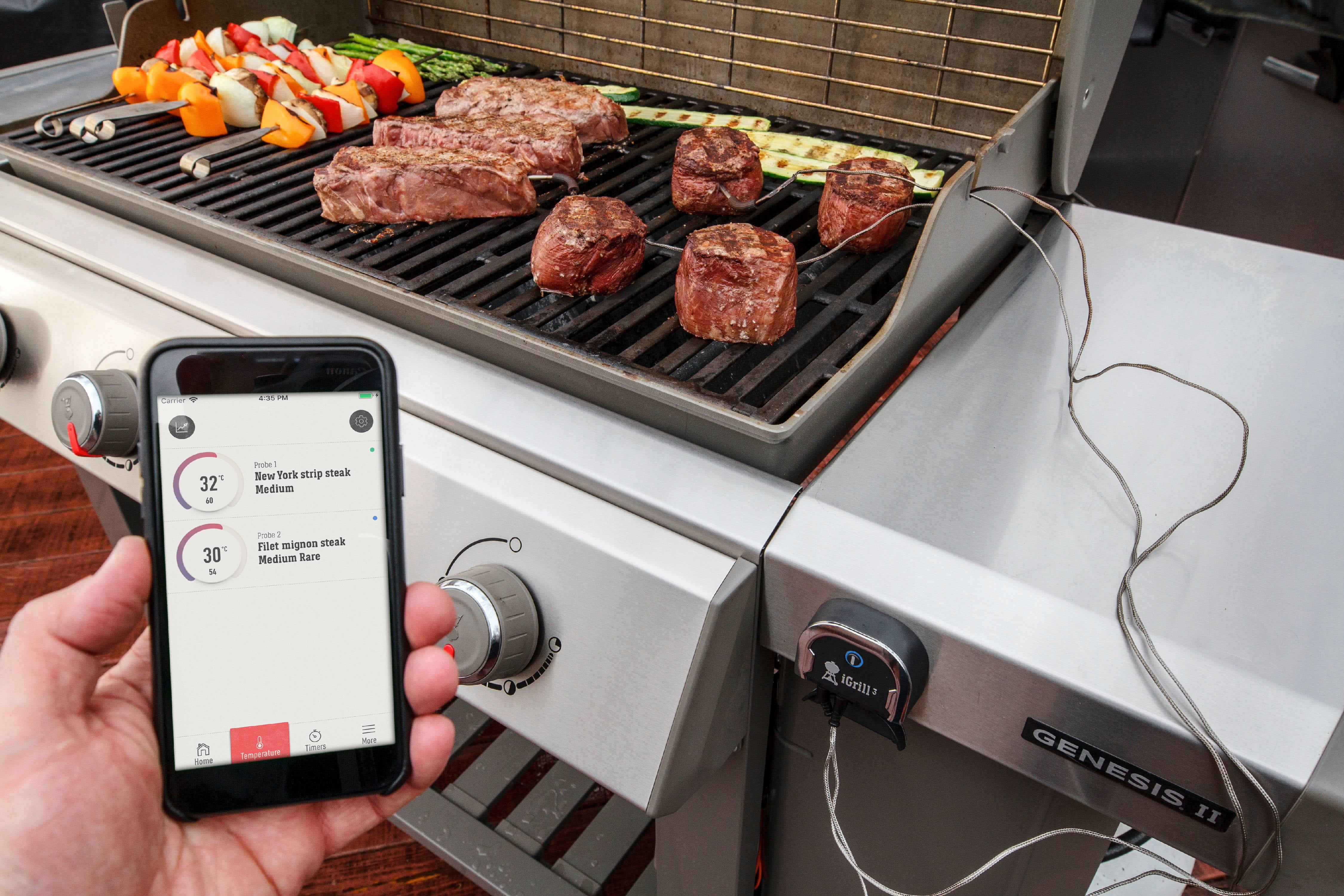 Weber Grills IGrill 3 Wireless Bluetooth Smart Connection Grill Thermometer  With 2 Pro-Meat Probes For Genesis II Gas Grills - 7204